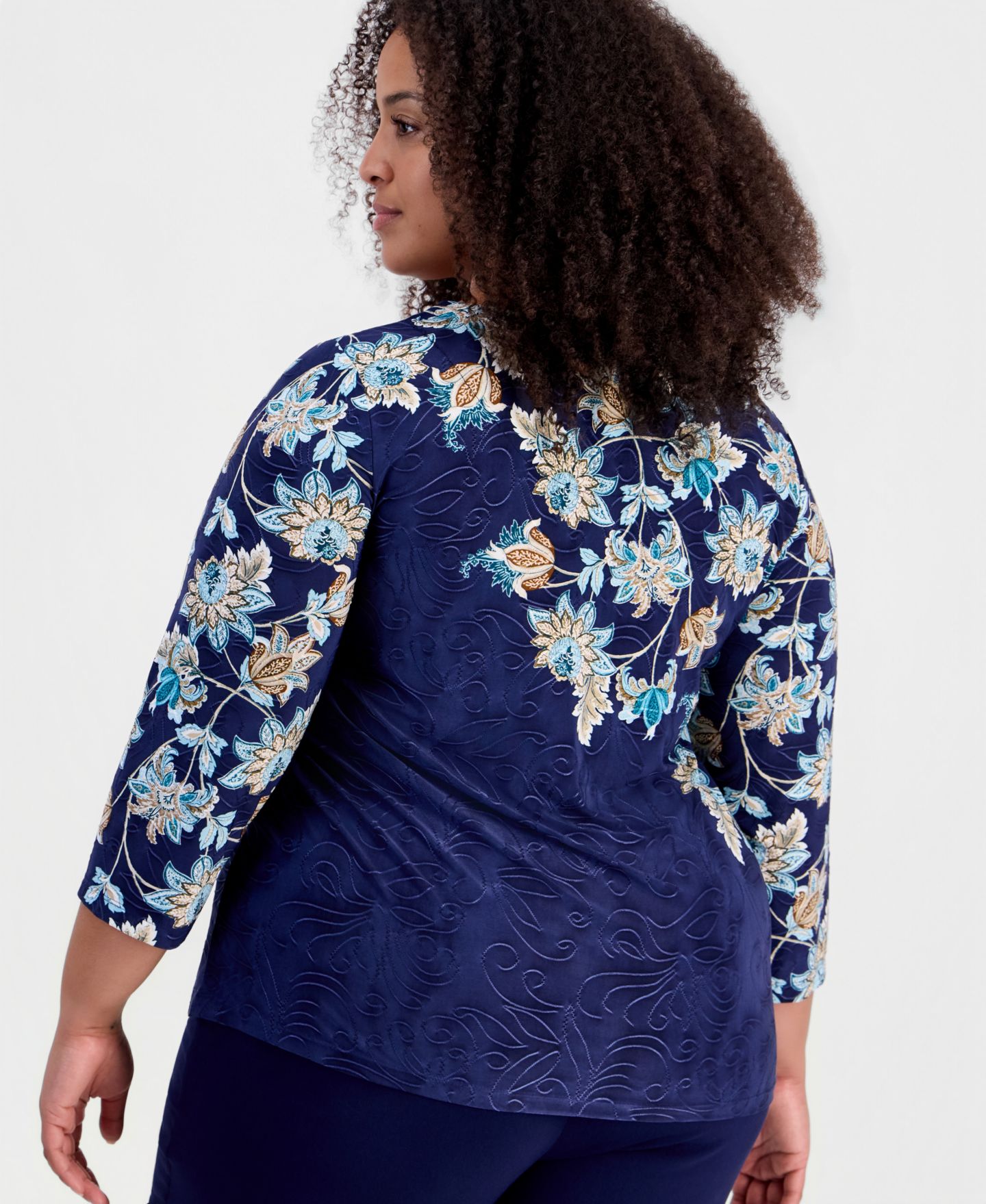 Женская футболка JM Collection Plus Size Printed Scoop Neck 3/4-Sleeve, цвет: Синий — фото 4