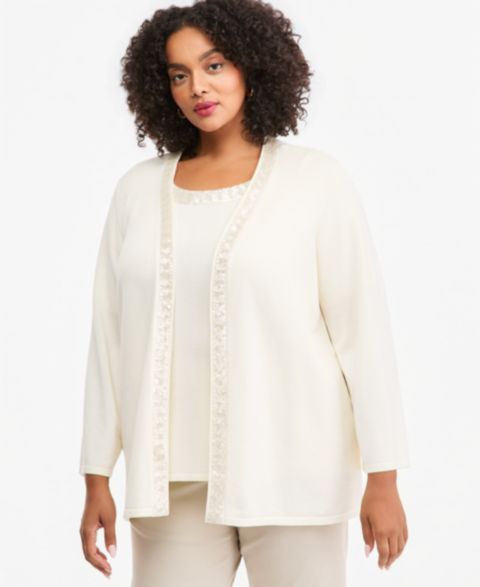 Женский кардиган JM Collection Plus Size Sequin-Embellished Open Front, цвет: Яркая слоновая кость