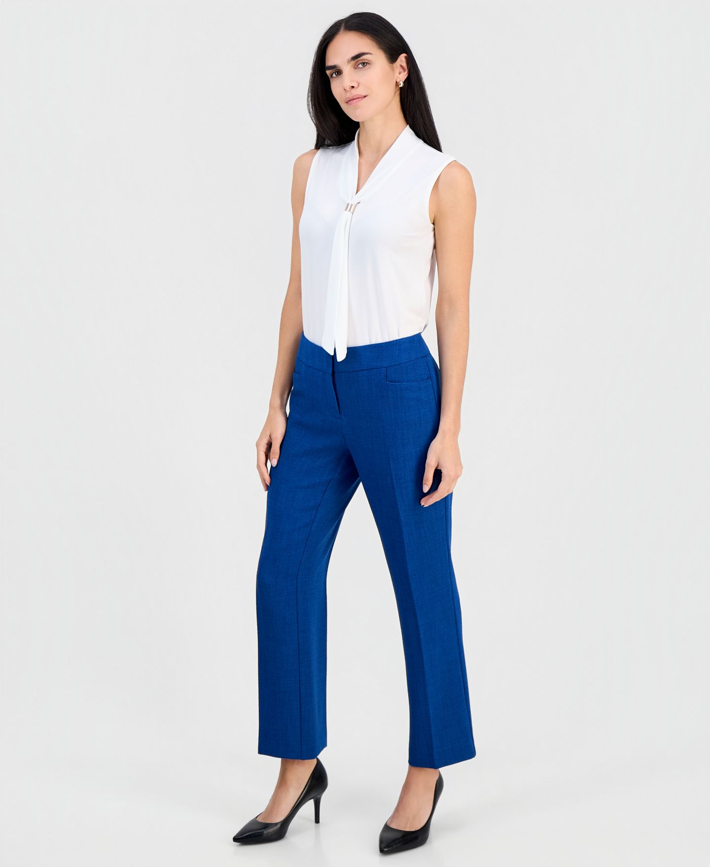 Женские брюки Kasper Petite Mid-Rise Front Pocket Trouser, цвет: Синий ночной меланжевый — фото 2