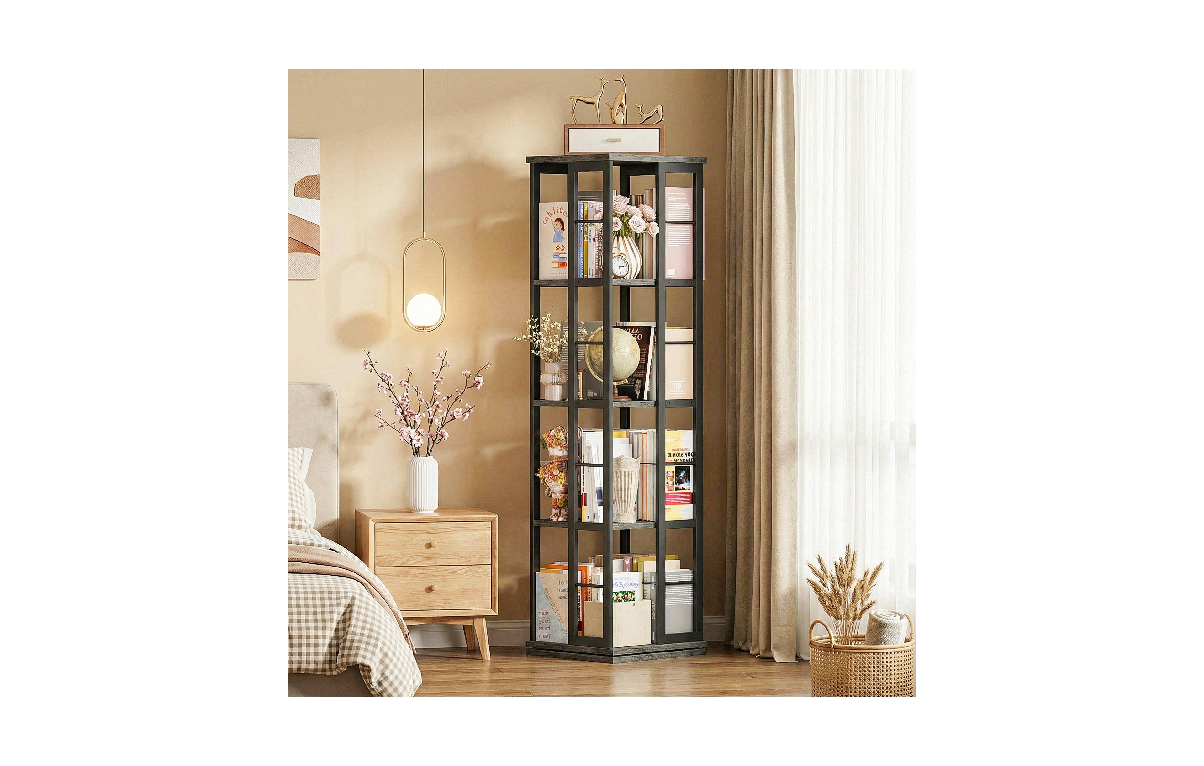 Aheaplus Corner 4-5 Tiers Display Shelves, Freestanding Rotating Bookshelf