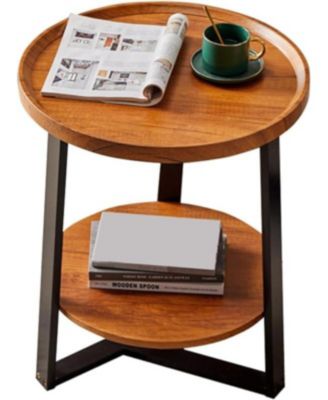2-Tier Round Side Table With Storage Shelf, 19.7" x 23.6" Small End Table With Wood Top And Metal Frame