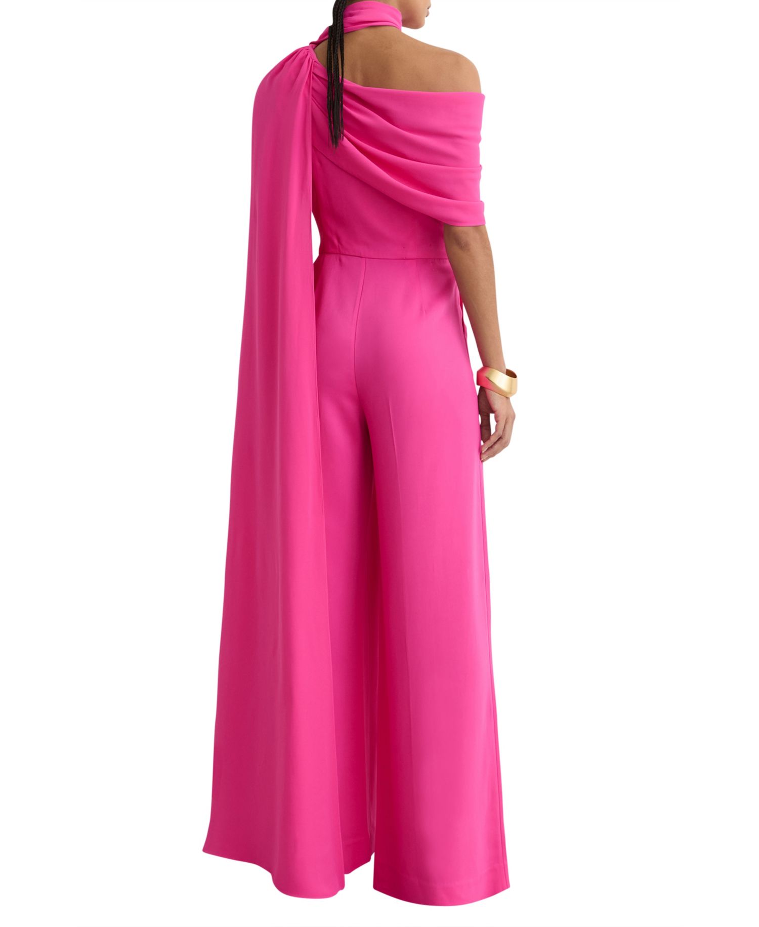 Women's One-Shoulder Drape Wide-Leg Jumpsuit