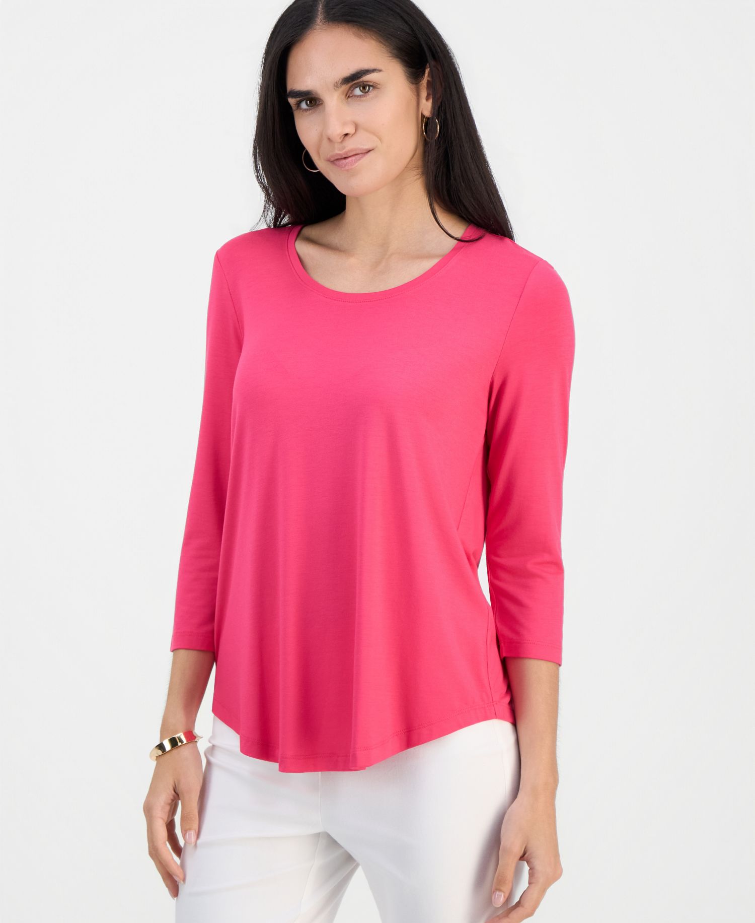 Petite 3/4-Sleeve Scoop Neck Top