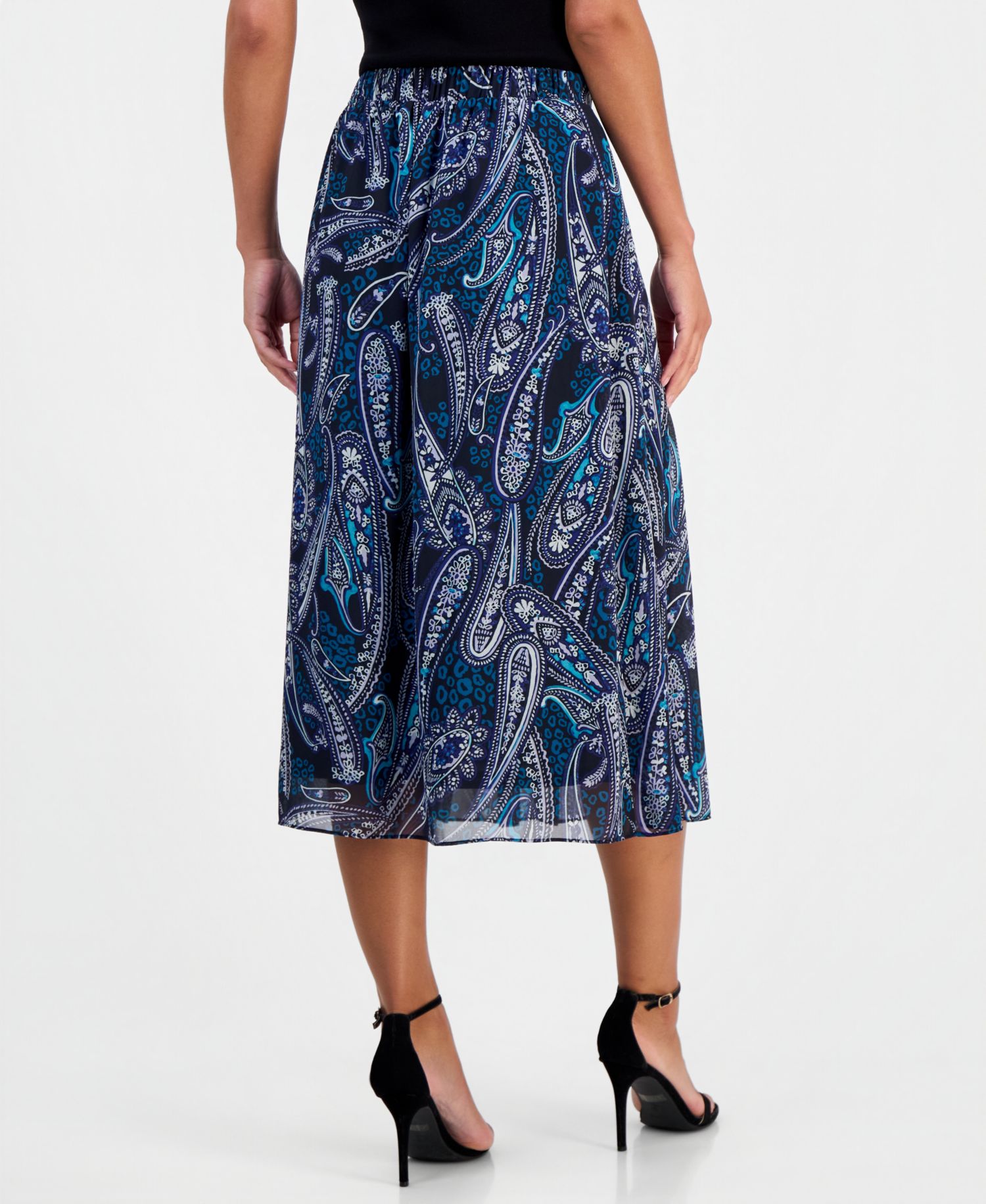 Women's Printed Pleated Pull-On Midi Skirt