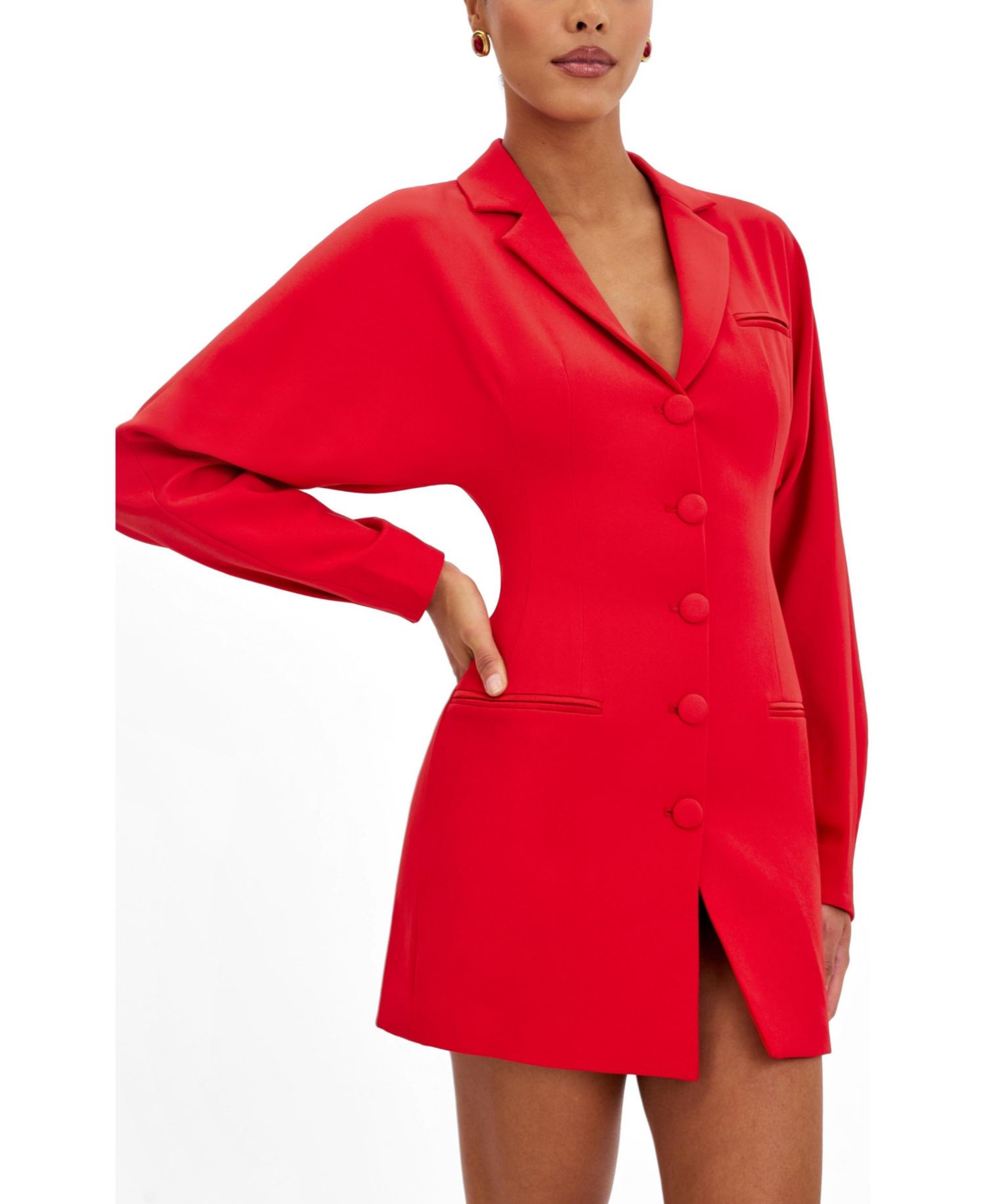 Women Blythe Cherry Red Batwing Blazer Mini Dress