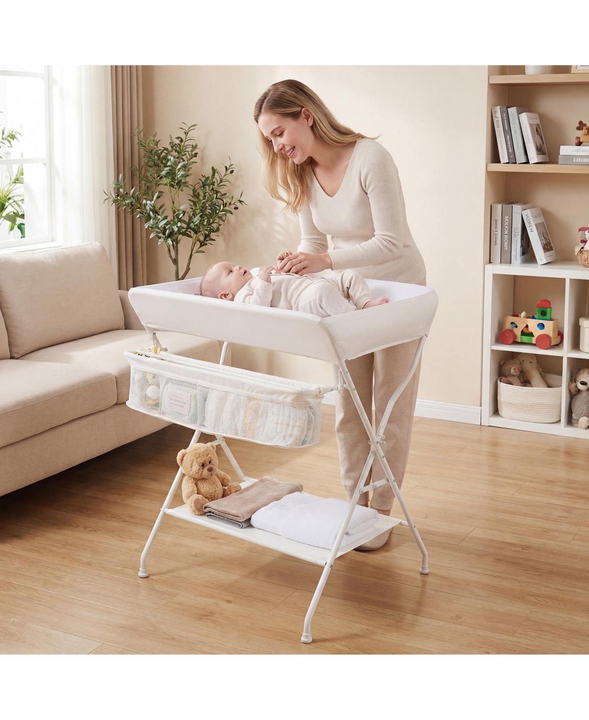 Costway Baby Changing Table Folding Diaper Station Organizer with Storage