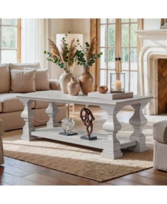 Solid Wood Coffee Table - 46.1"x22.4"x19.1" Modern Living Room Center Rustic Wood End Table Storage Ottoman