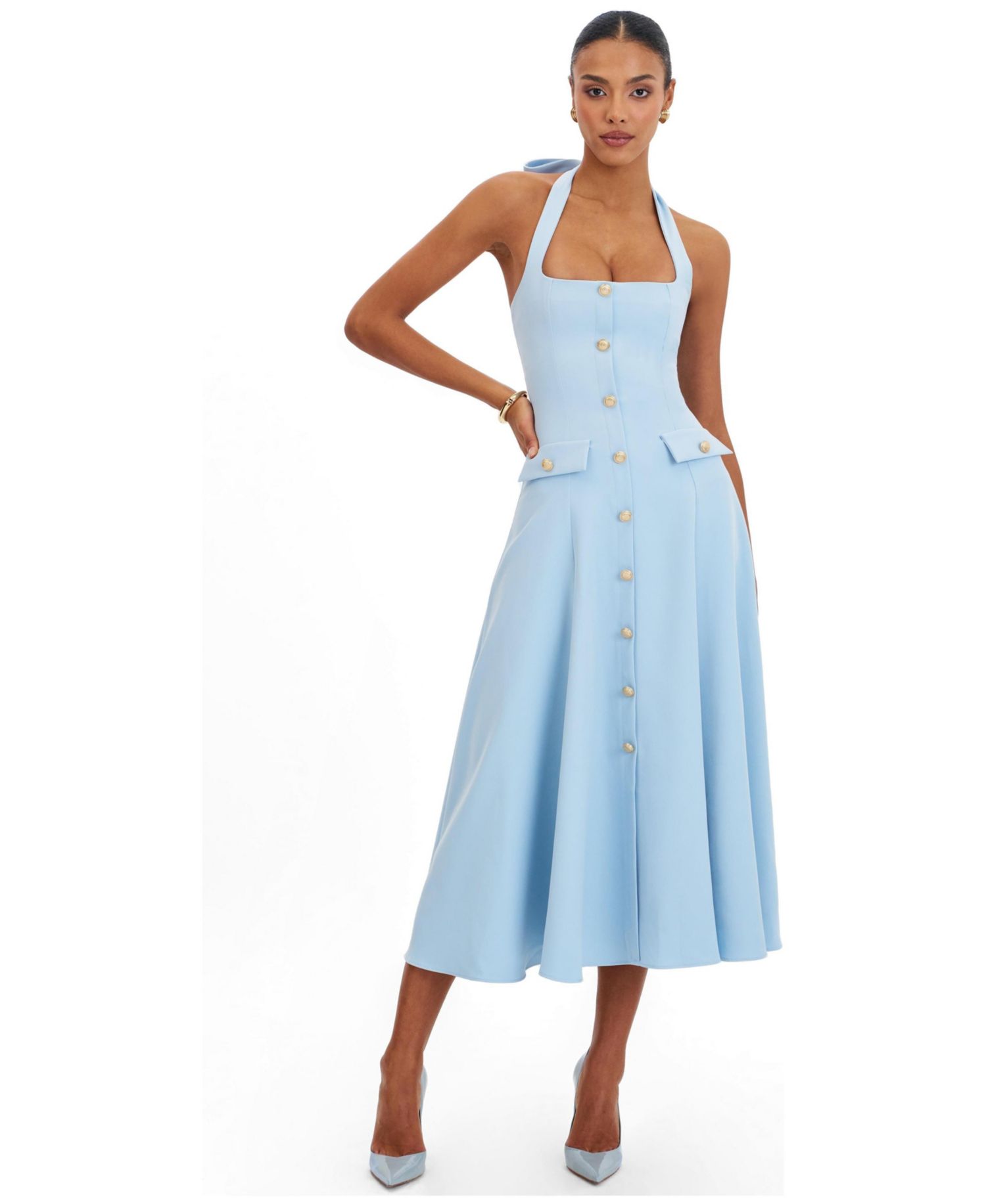 Women's Gillian Mist Blue Halter A-Line Midi Dress