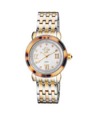 GV2 by Gevril Womens Marsala Tortoise Swiss Quartz Diamond Two toned Ss Ipyg Stainless Steel Bracelet Watch - Silver 595$