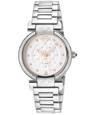Women's Berletta Swiss Quartz Diamond Silver Stainless Steel Bracelet Watch