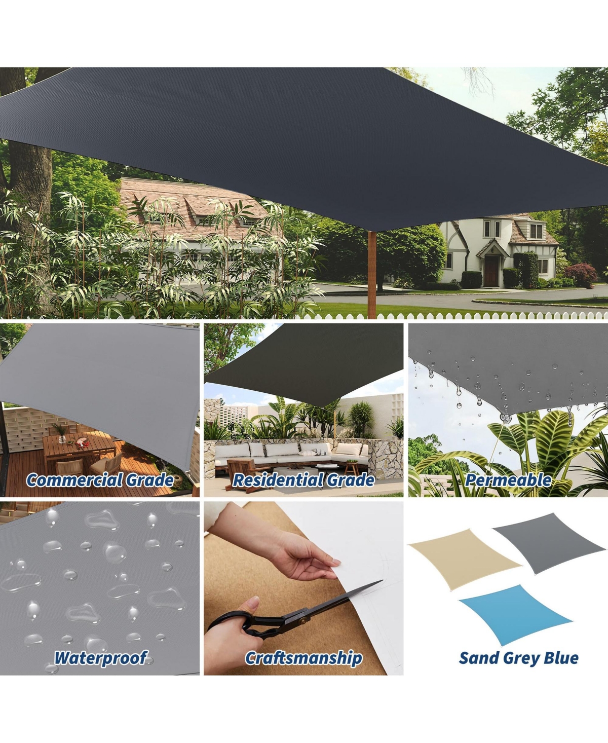 homfan Rectangle Sun Shade Sail, 95% Uv Block Outdoor Canopy for Patio, Backyard, Deck and Garden