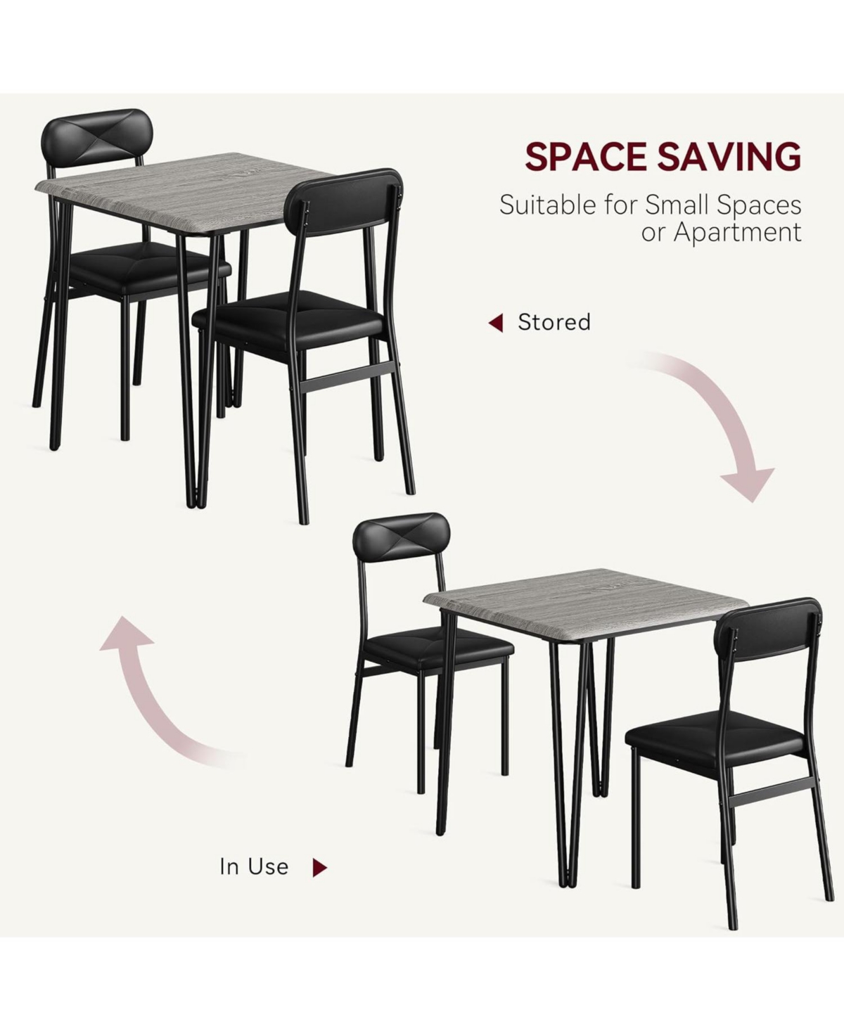 gaomon 3-Piece Square Dining Set for 2, Table with 2 Upholstered Pu Chairs