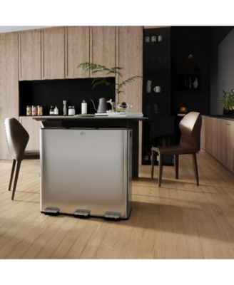 Dual Compartment Stainless Steel Kitchen Trash Can for Recycling