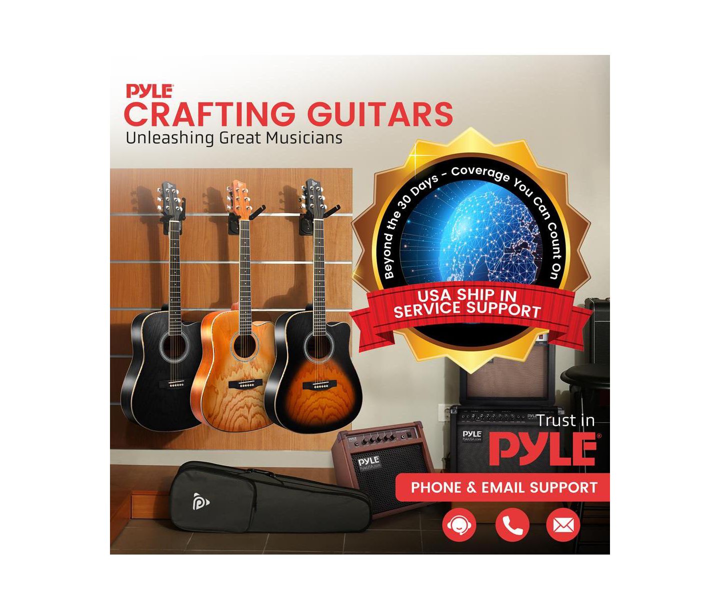 Детская игрушка Pyle 41 Steel Strings Acoustic Guitar for Beginner and Adults, цвет: Коричневый — фото 7