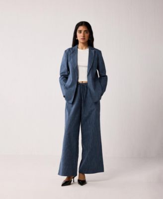 Women's Wide-leg Drawstring Pants with Stripes