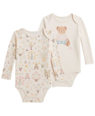 Baby Girls' Polo Bear Cotton Bodysuit, 2-Pack