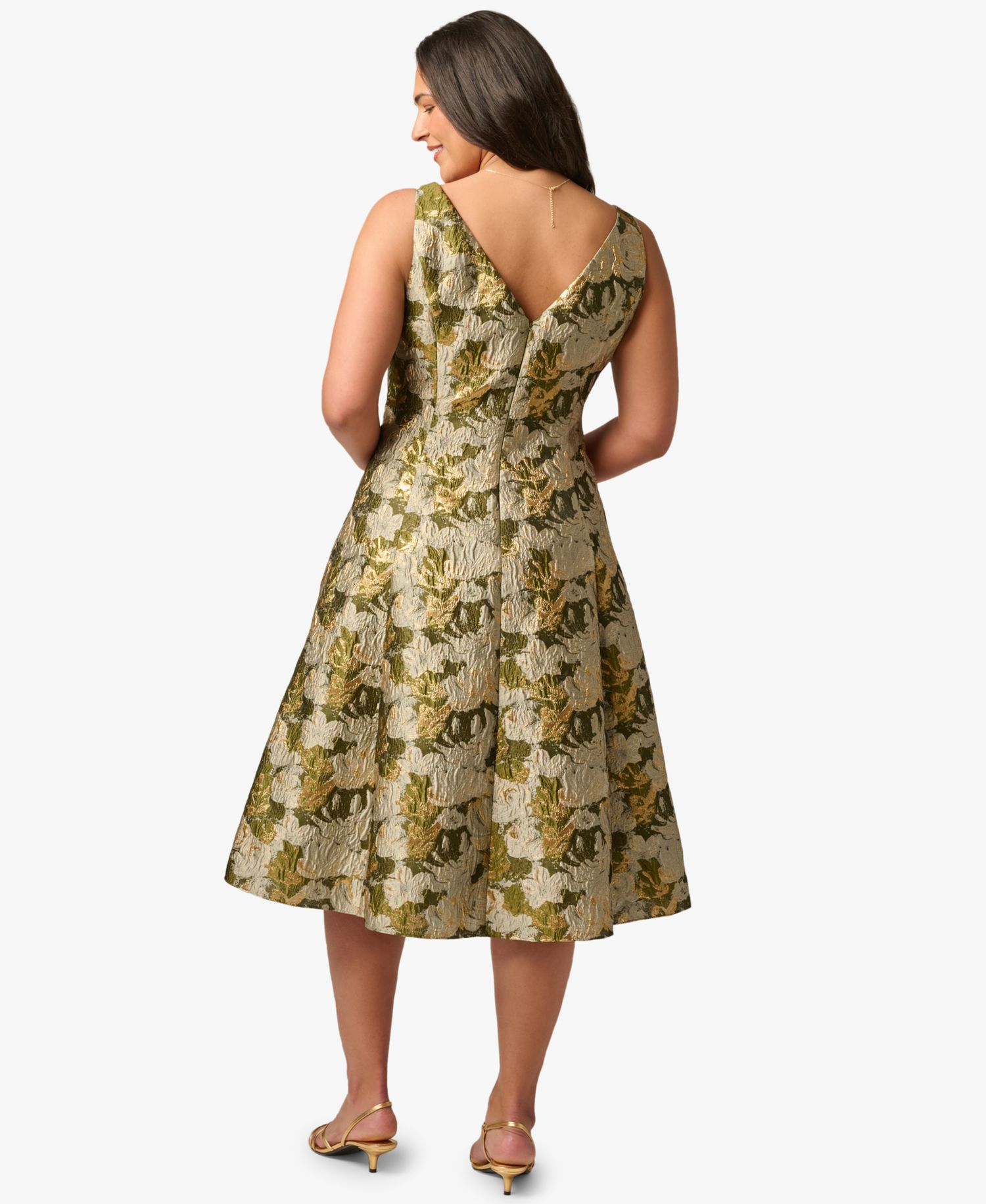 Plus Size Floral Jacquard Boat Neck Midi Dress