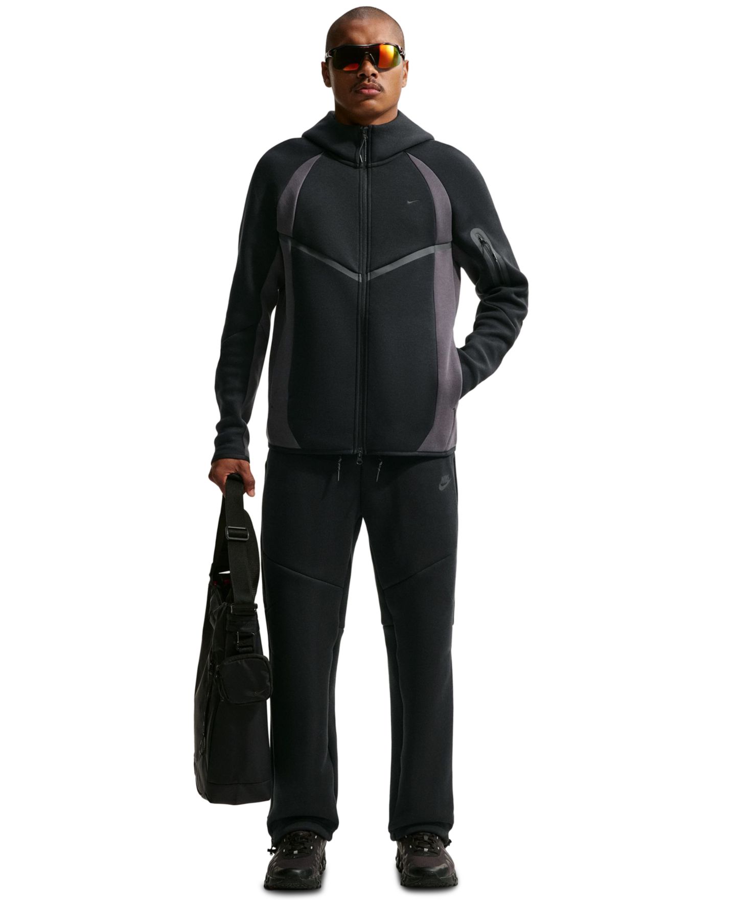 Мужской свитшот Nike Tech Color-Block Full-Zip Fleece, цвет: Чёрный — фото 2