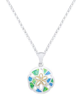Kyocera Green & Blue Opal Sand Dollar Pendant Necklace in Sterling Silver