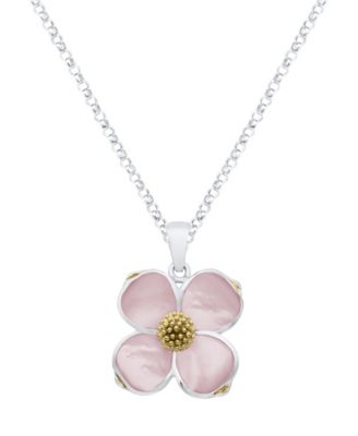Pink Mother of Pearl Dogwood Pendant Necklace in Sterling Silver