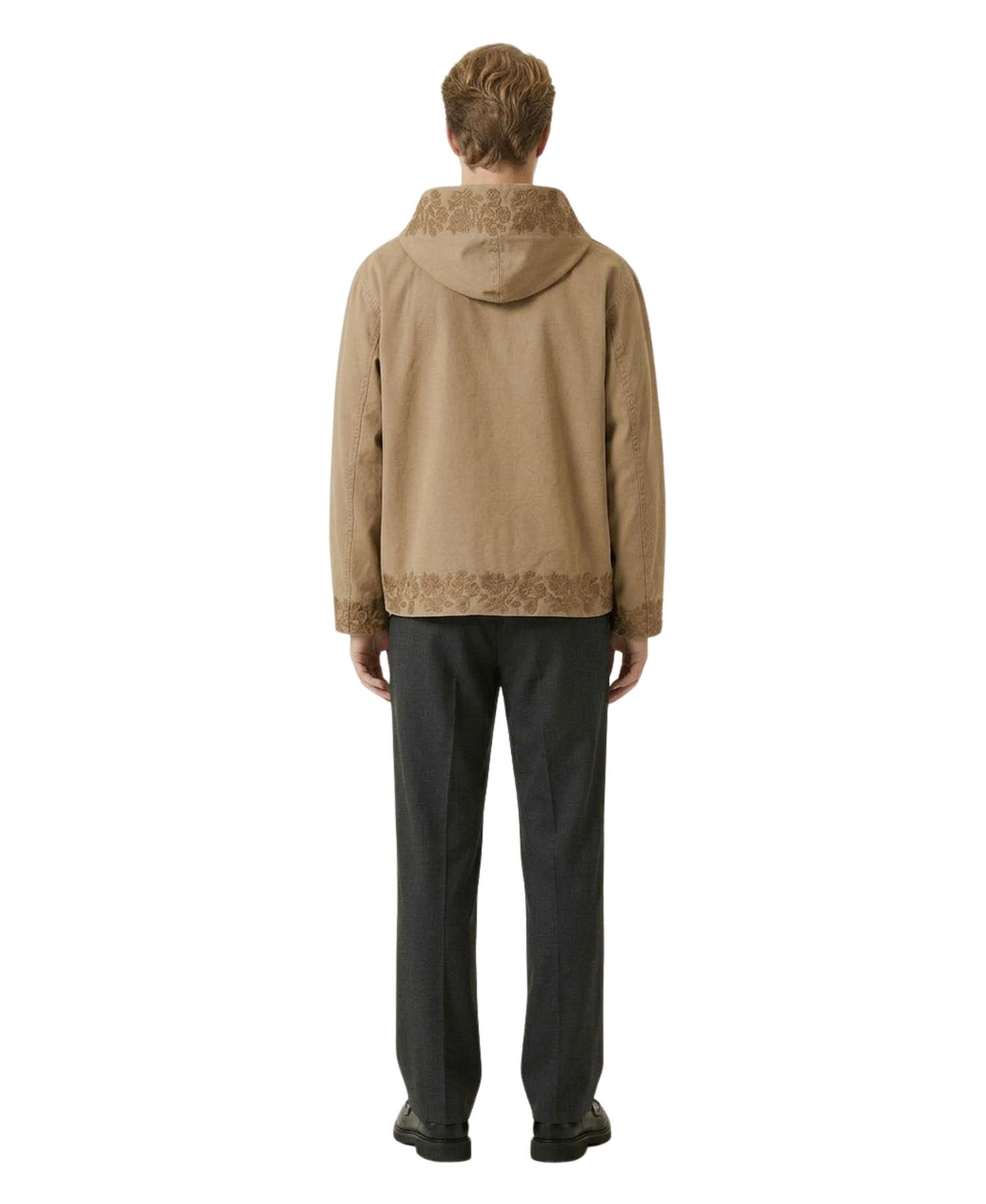 Men's Embroidered Trim Zip-Front Hooded Jacket