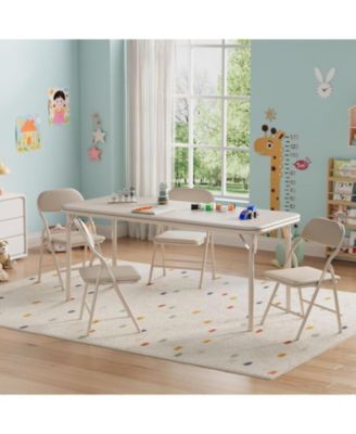 5-Piece Kids Folding Table And Chairs Set With Ultra-Soft Cushion, Portable Children’s Table Set
