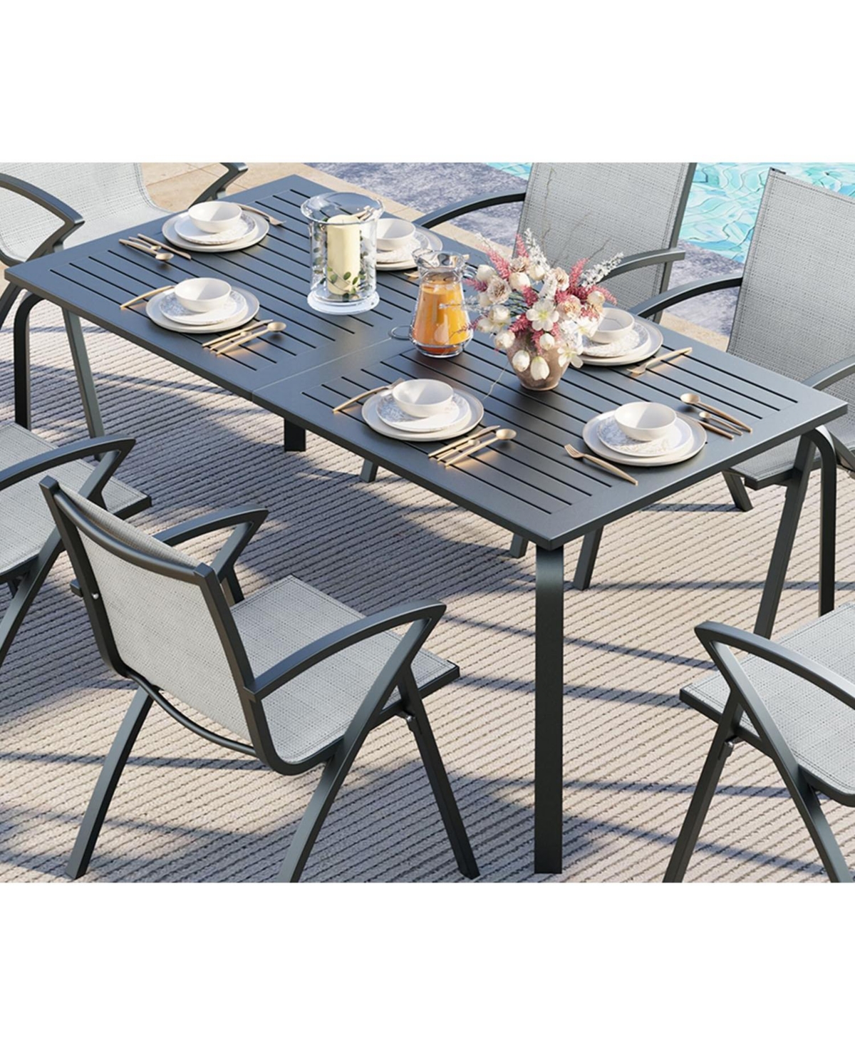 gaomon 71 Inch Aluminum Outdoor Patio Rectangular Dining Table with Umbrella Hole