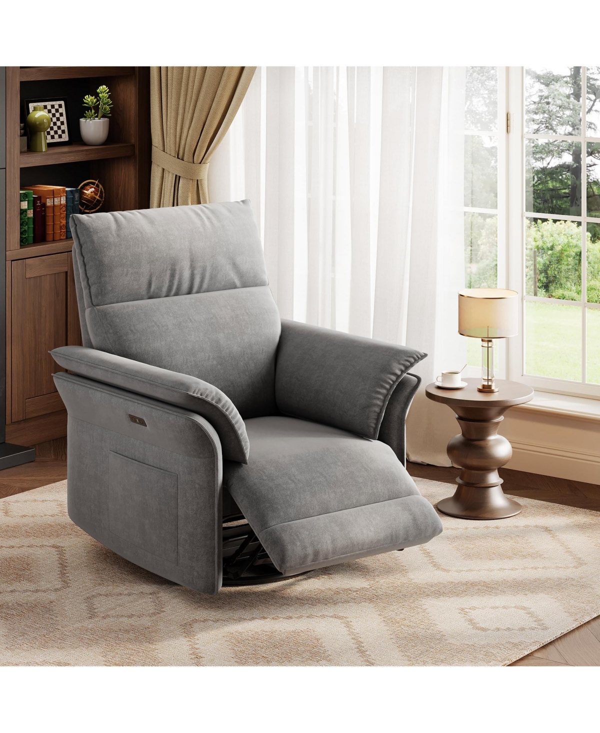homfan Recliner Chair, 360degree(s) Swivel Rocker Glider Nursery Chair with Padded Armrest and Deep Seat, Pu Leather Upholstered Reclining Sofa