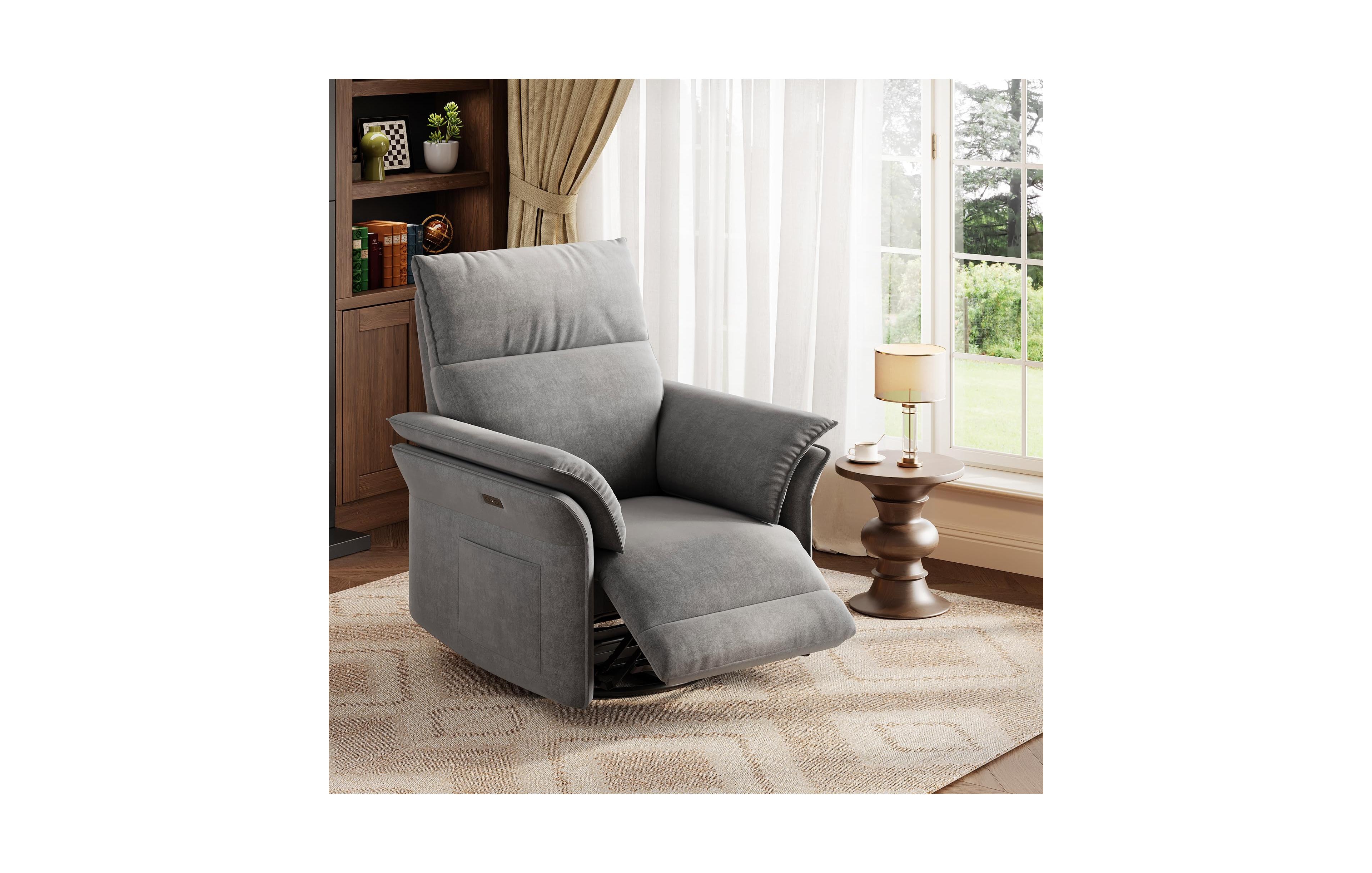 homfan Recliner Chair, 360degree(s) Swivel Rocker Glider Nursery Chair with Padded Armrest and Deep Seat, Pu Leather Upholstered Reclining Sofa