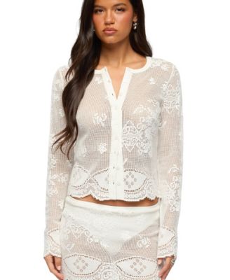 Women's Rusa Button Up Sheer Crochet Top