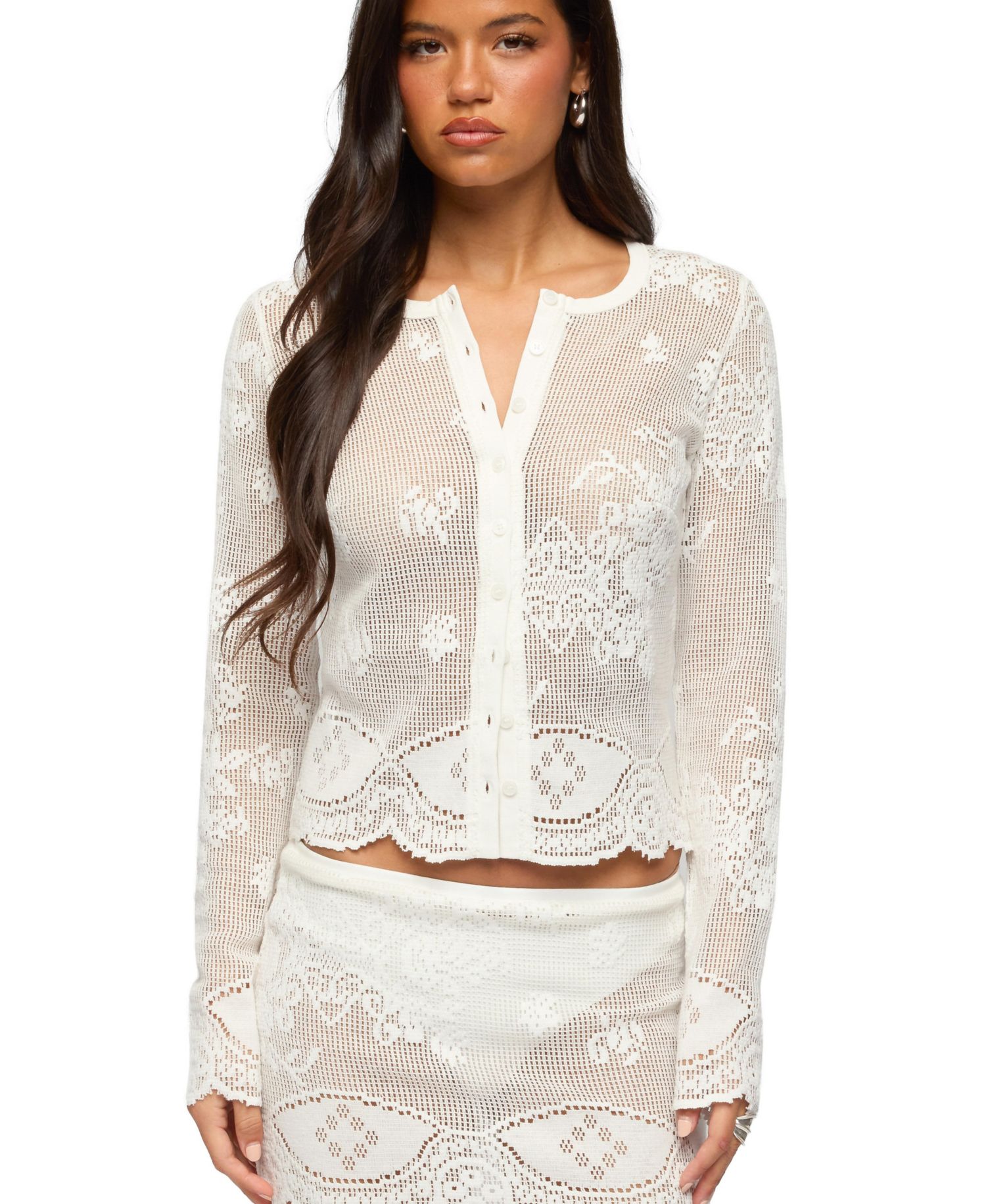 Women's Rusa Button Up Sheer Crochet Top