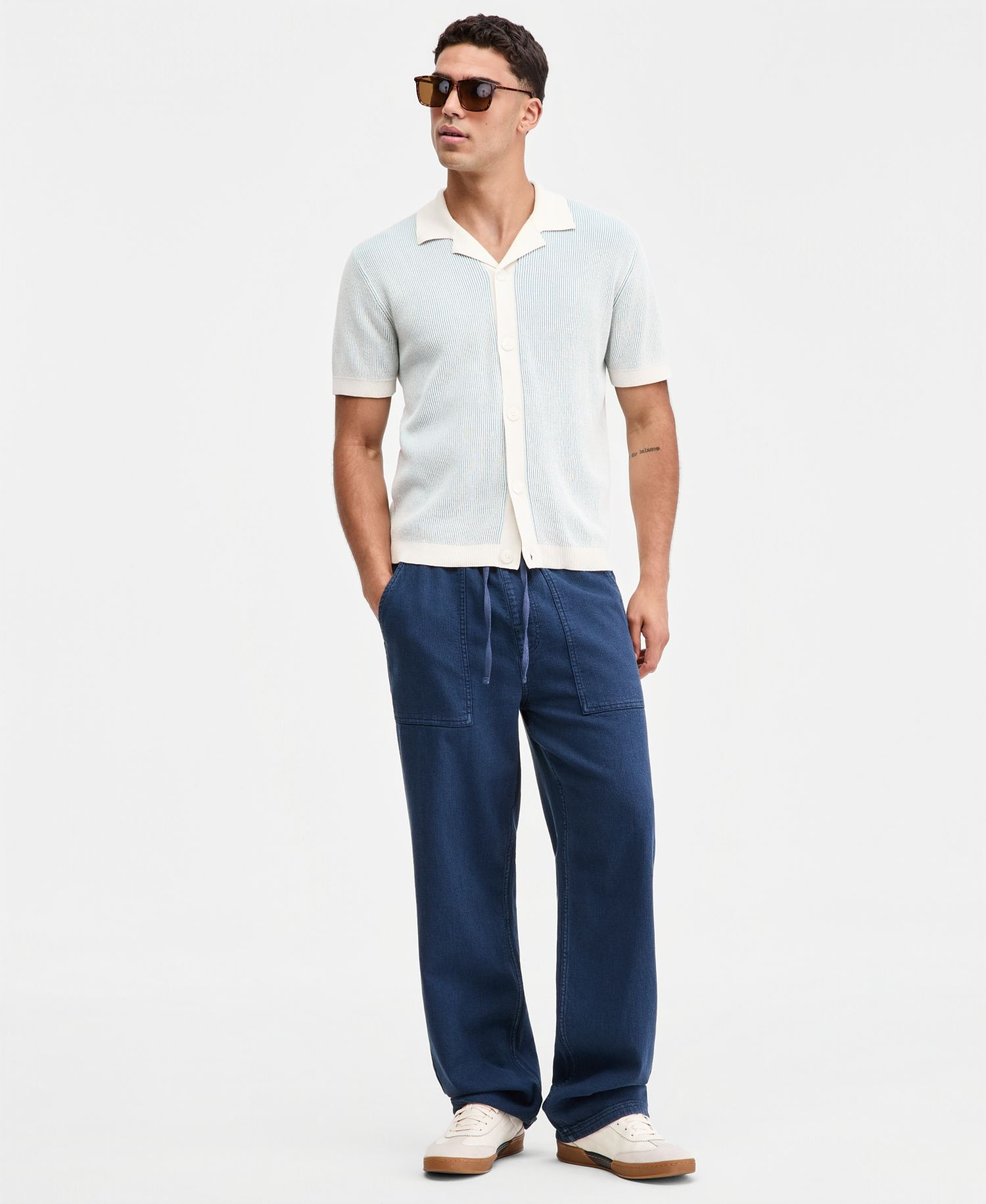 Men's Plaited Short-Sleeve Camp Shirt