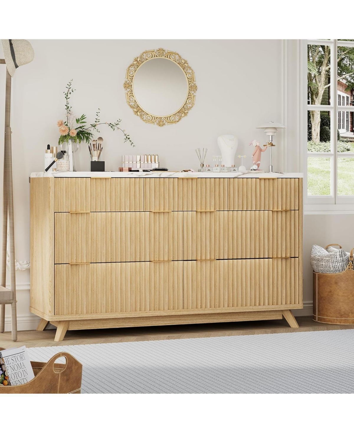 gaomon 7 Drawer Fluted Dresser, Curved Wood Chest of Drawers for Bedroom, Living Room