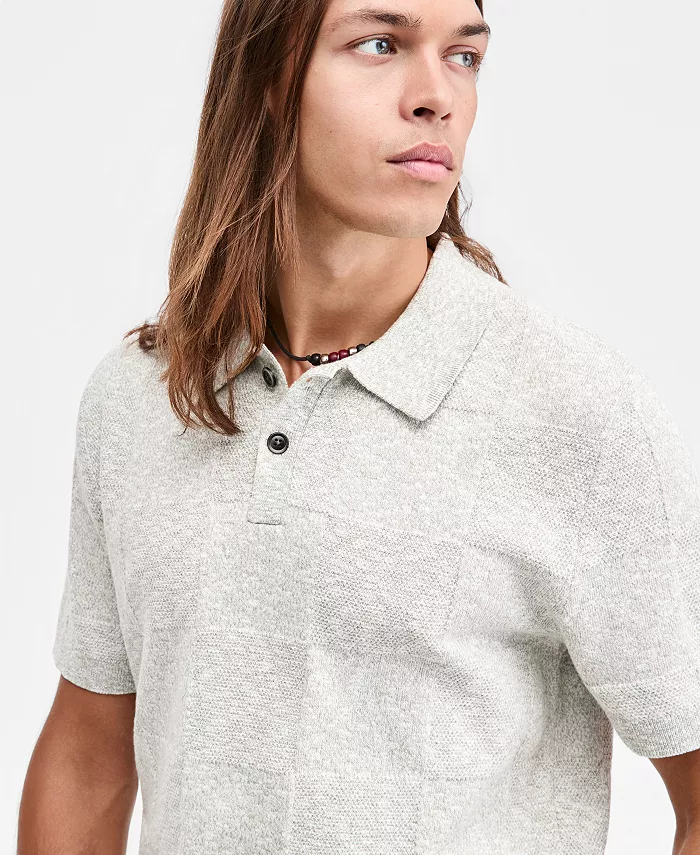 Men's Square Stitch Marled Polo Shirt - thumbnail 2