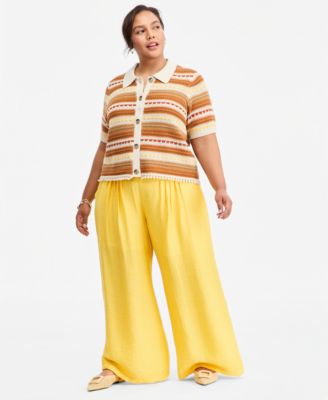 Trendy Plus Size Pull-On Pintucked Gauze Pants