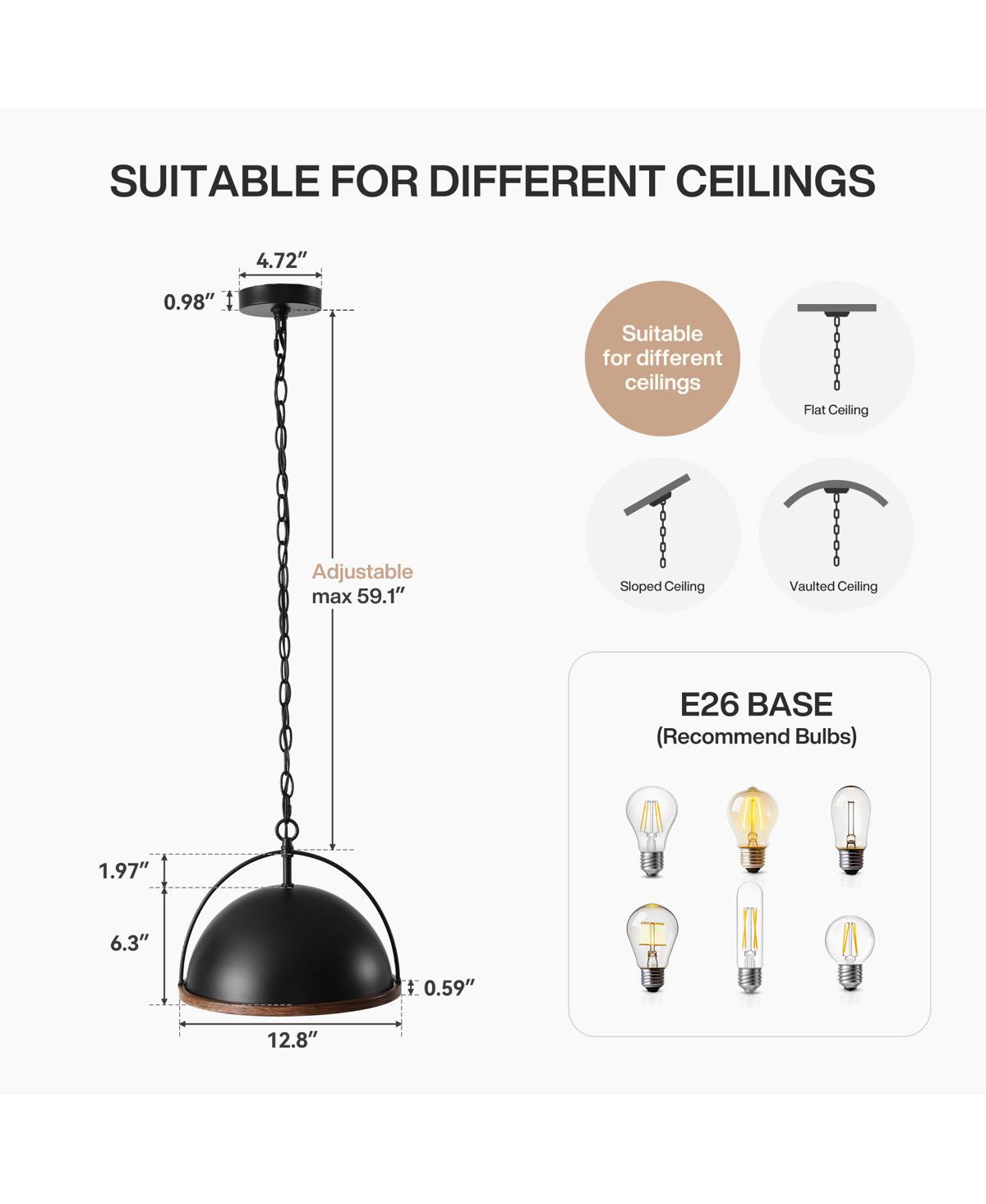Tribesigns 13" Metal Pendant, 1-Light Industrial Pendant Lights With Adjustable Height