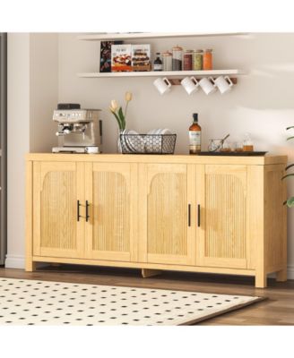 Modern Farmhouse Credenza Sideboard, Fluted Doors and Adjustable Shelves with Cable Management for Dining, Kitchen, Living Room Storage