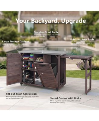 78.3" Outdoor Kitchen Island with Foldable Grill Table & Stainless Steel Top