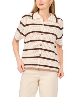Women's Collared Striped Short-Sleeve Button-Down Shirt