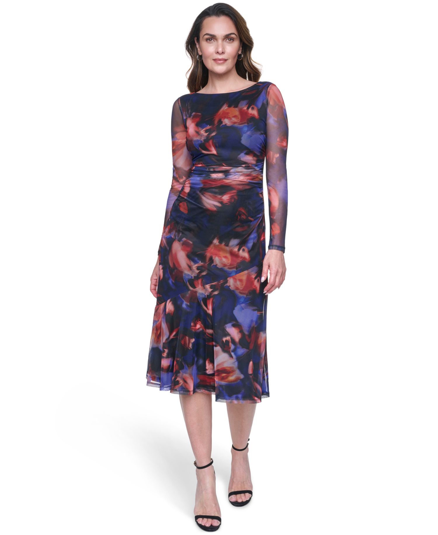 Women's Printed Mesh Bodycon Midi Dress