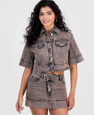 Women's Dirty Denim Elbow-Sleeve Shirt