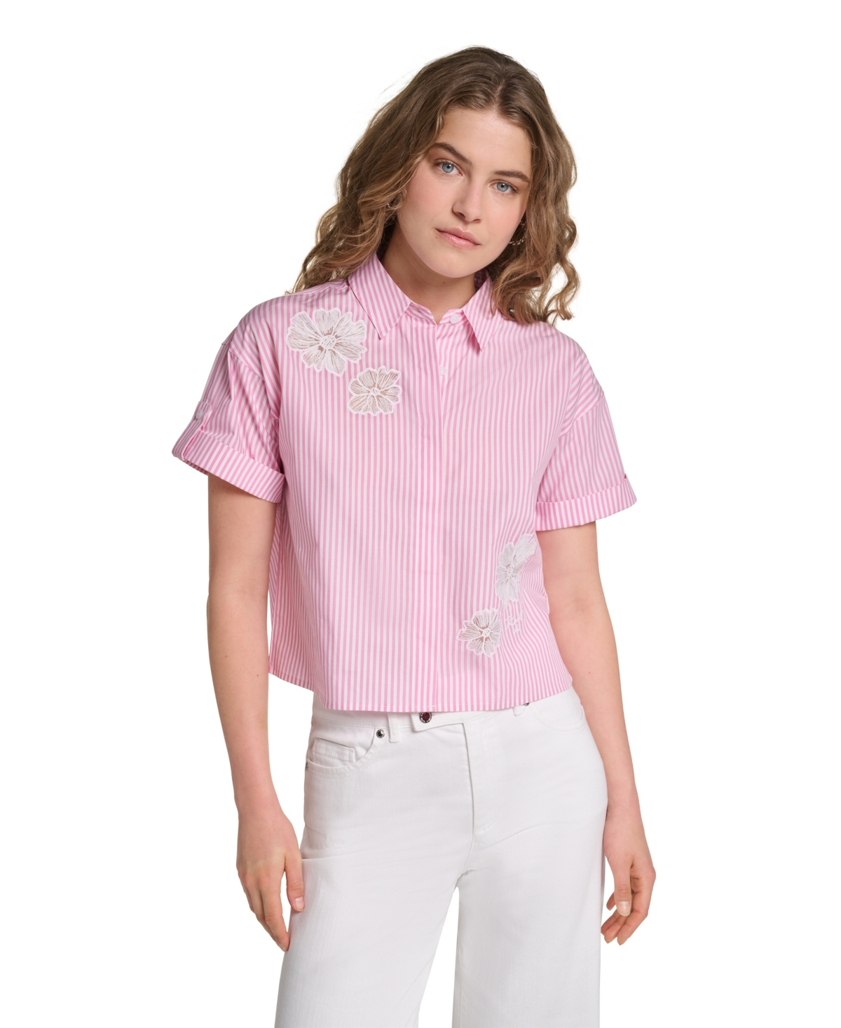 Karl Lagerfeld Paris Petite Floral Embroidered Top