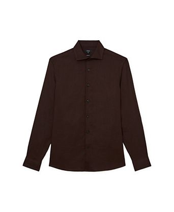 brown men's dress shirt Basic Convertible Cuff Regular Fit in Dark The Material is 65% Polyester Hisdern Men's Dark Brown Splicing
