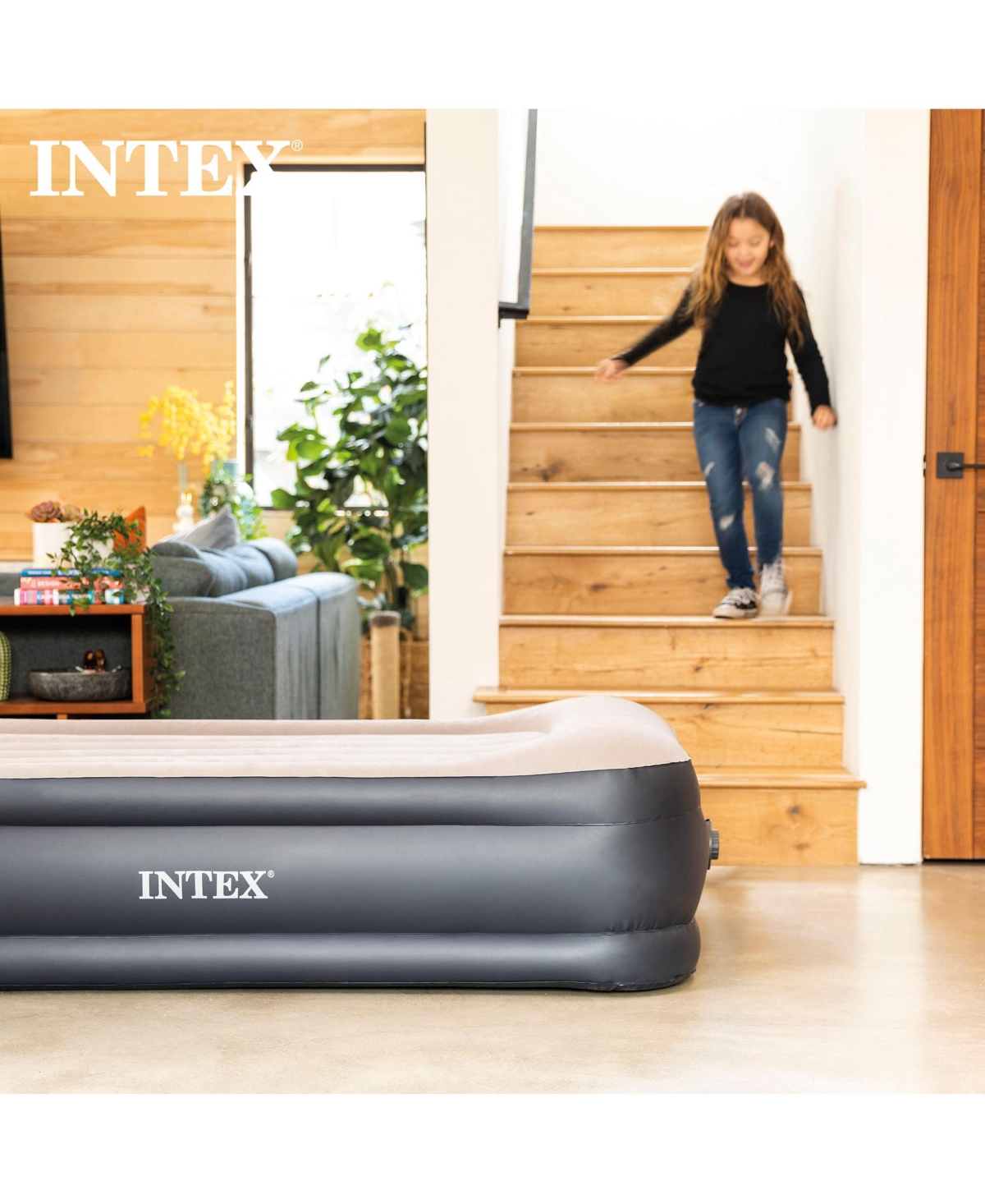 Intex Dura Beam Deluxe Pillow Raised Air Mattress Bed with Built In Pump
