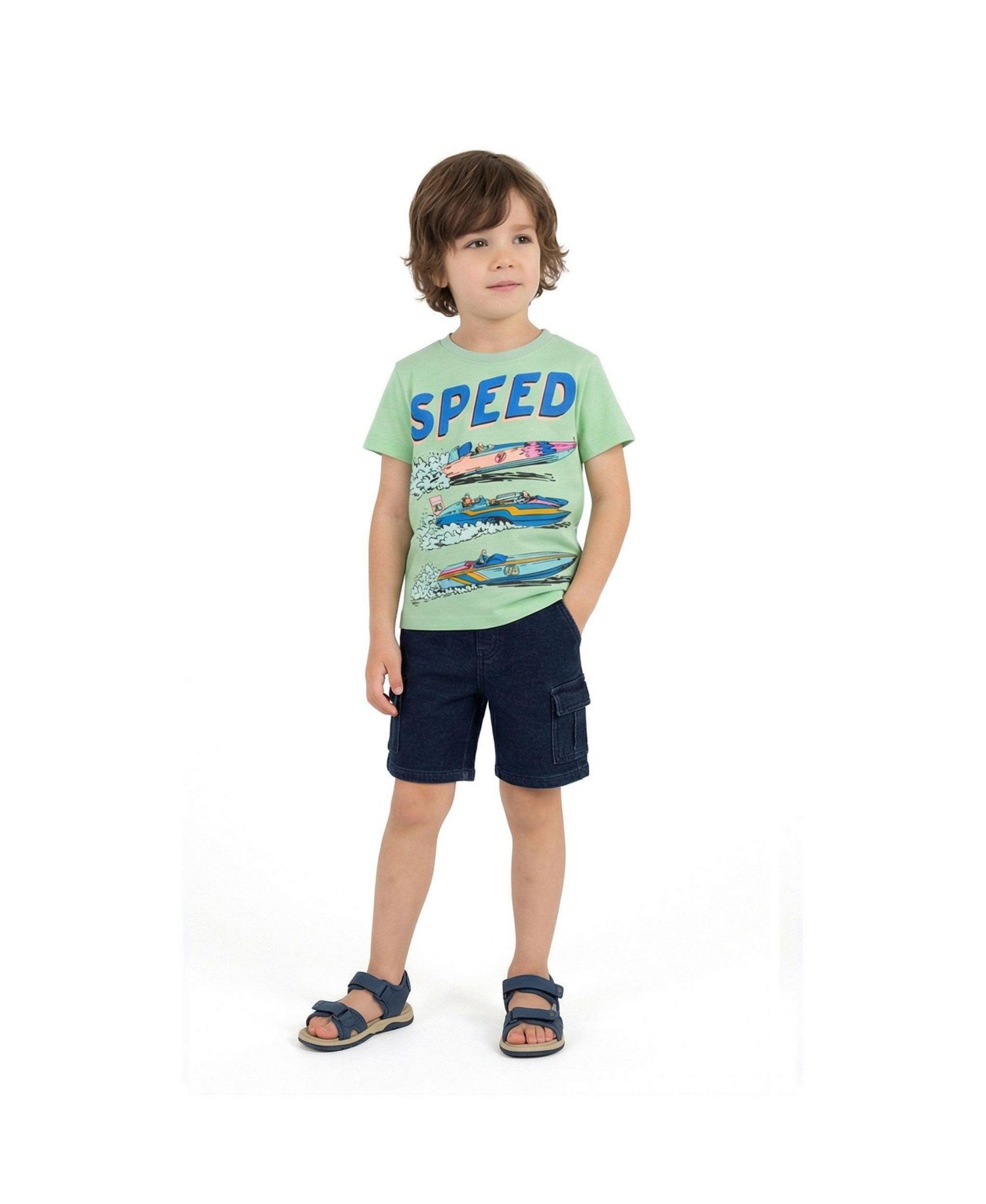 Andy and Evan Little Boys Speed Boat Graphic Tee