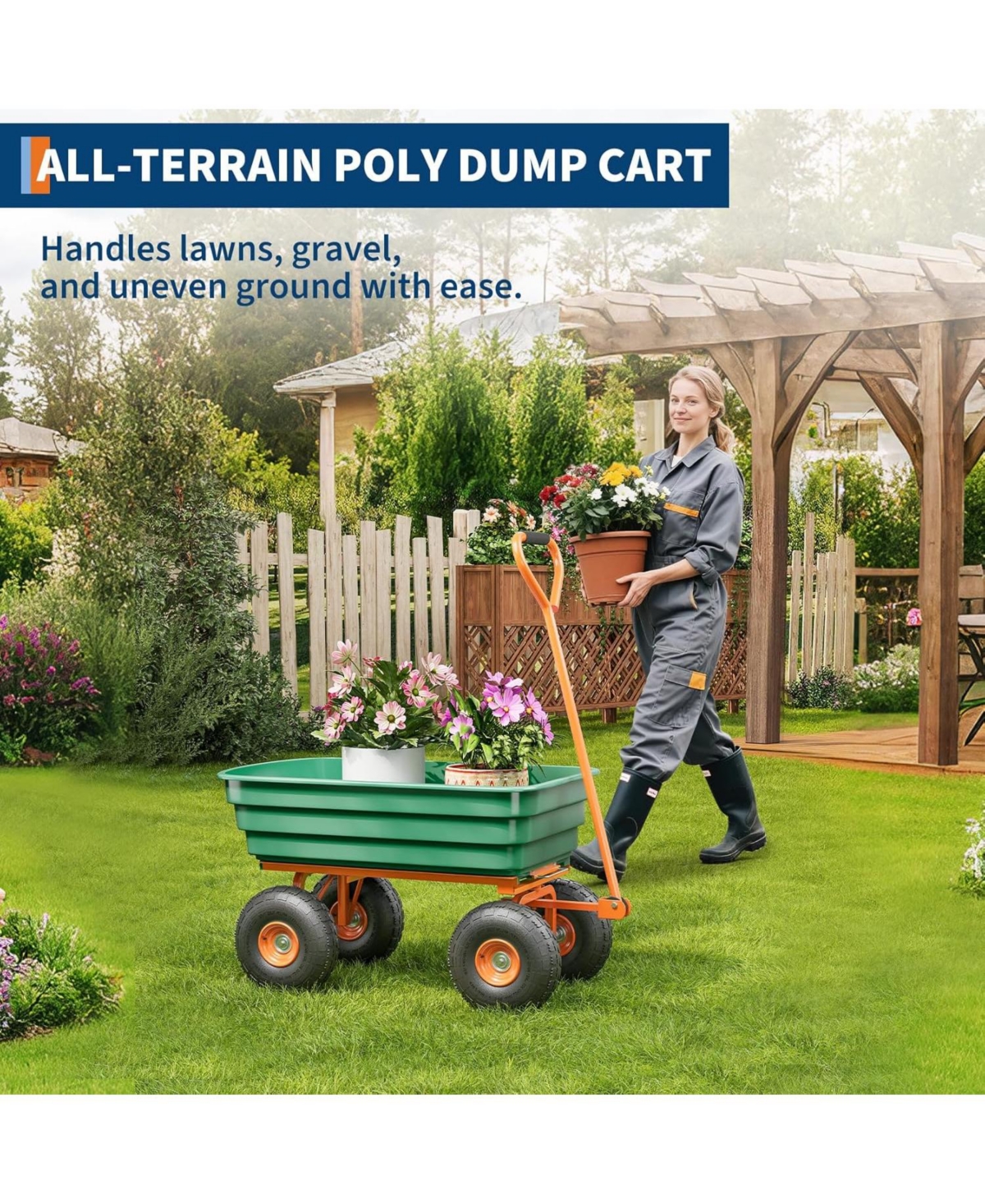 gaomon 600 Lbs Heavy-Duty Garden Dump Cart All-Terrain Yard Utility Wagon with Quick-Release System and Adjustable 180 Handle