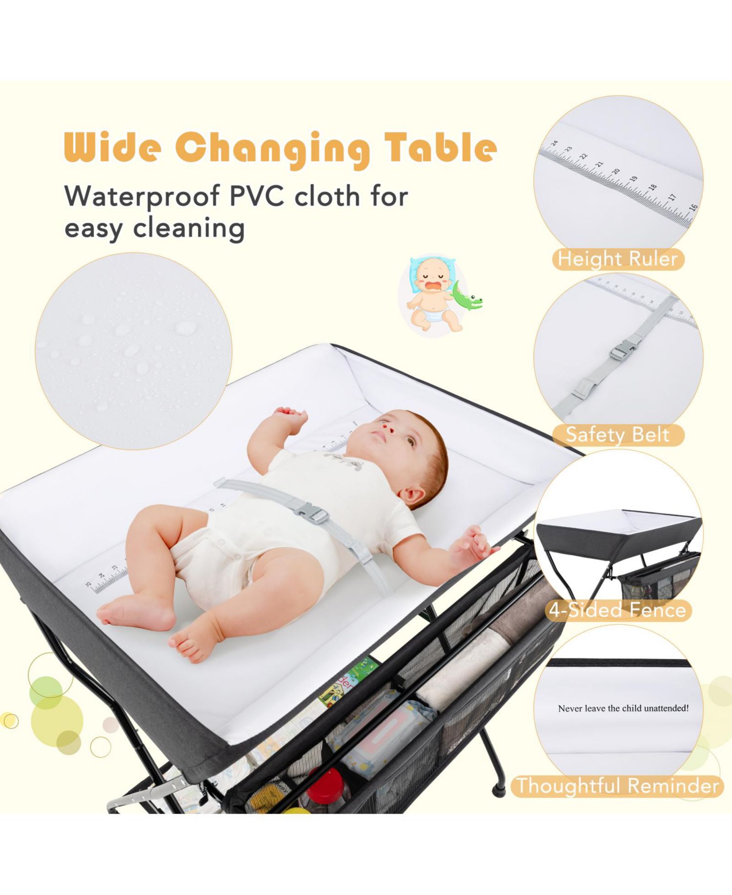 Baby Changing Table with Storage Organizer, Foldable Space-Saving Design