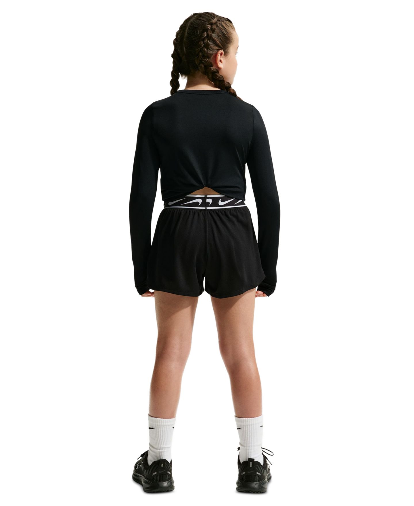 Шорты Nike Dri-Fit Mid-Rise Running Shorts для девочек, цвет: Чёрный / Белый — фото 5