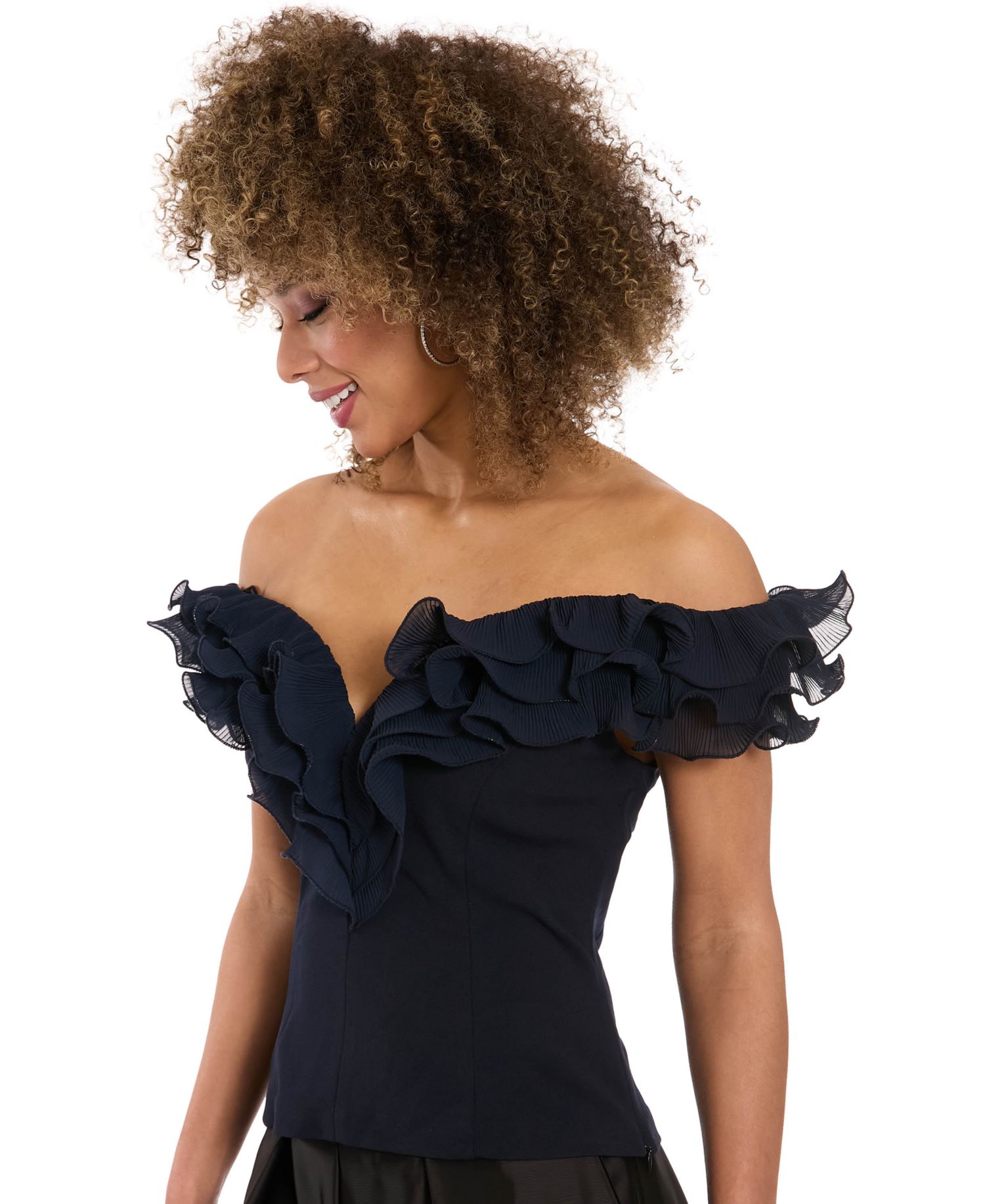 Plus Size Ruffle Organza Off-The-Shoulder Top