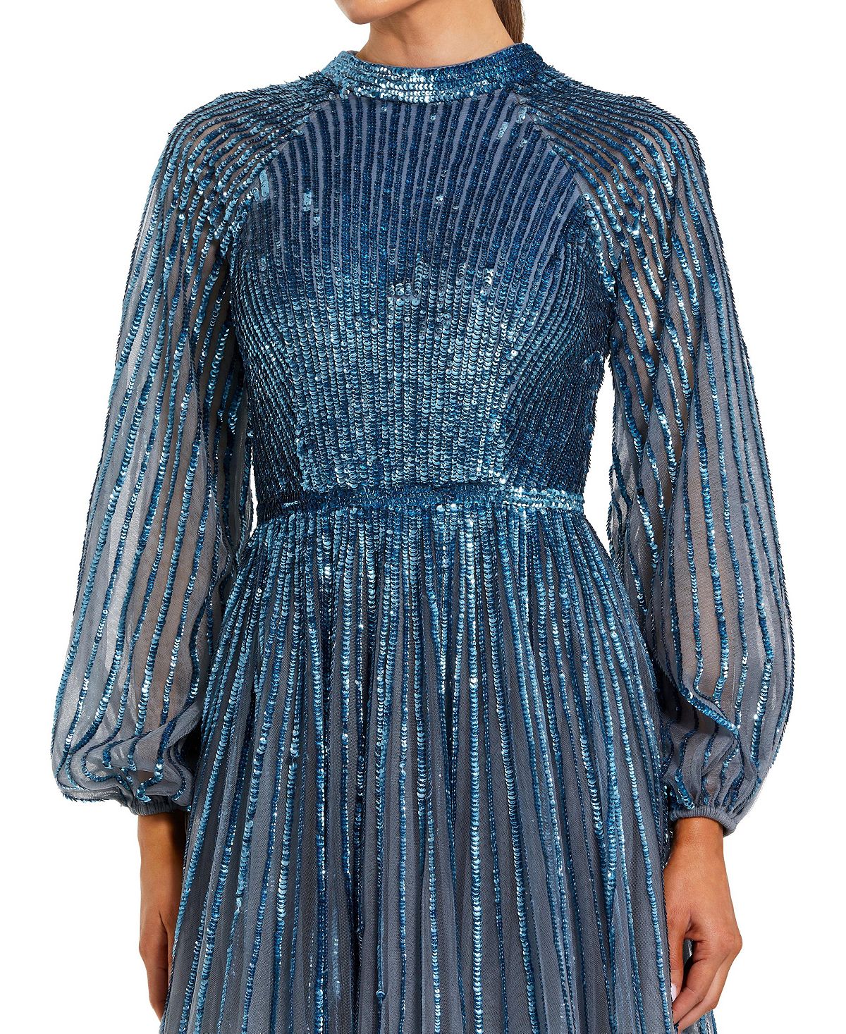Mac Duggal Women's Ombre Beaded Bishop Sleeve A-Line Gown view 3 — MAYCSS fashion products